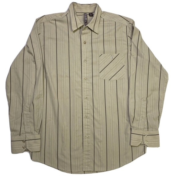 Anchor Blue Button Up Long Sleeve Large Stripes Offwhite Skull Print Embroidery - Picture 4 of 8